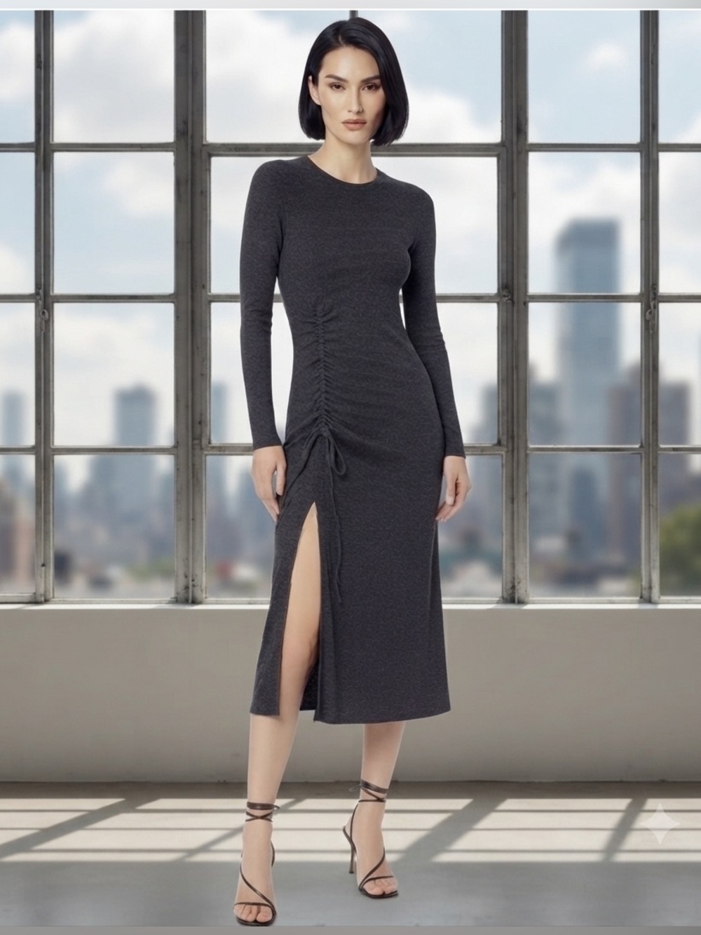 Michael Stars Women's Ilia Ruched Tie Maxi, Charcoal